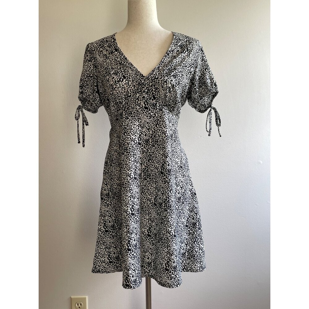 New Look Fit and Flare Mini Dress Womens 8 Black Animal Print Empire Waist